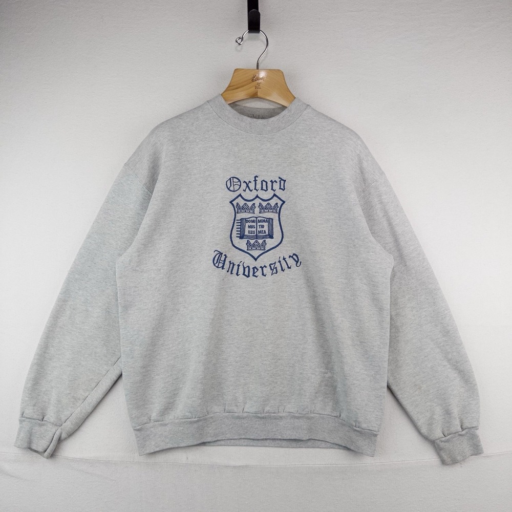 80's Vtg Oxford University Embroidered Crest Crown Sweatshirt England Gray L